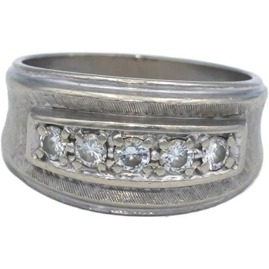 14k White Gold 0.25CT Round Cut Diamond Five Stone Band Ring Size 7
