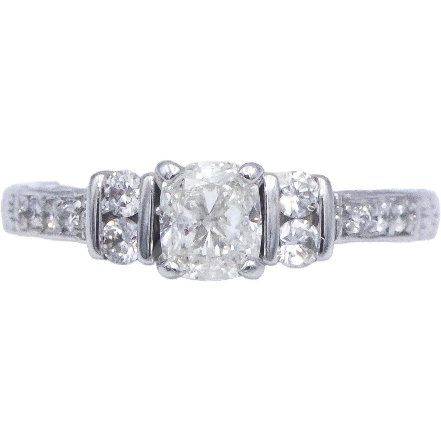 IGI 14k White Gold 0.55CT VS Diamond Bridal Ring w/ 0.45CT Cushion Center Size 5