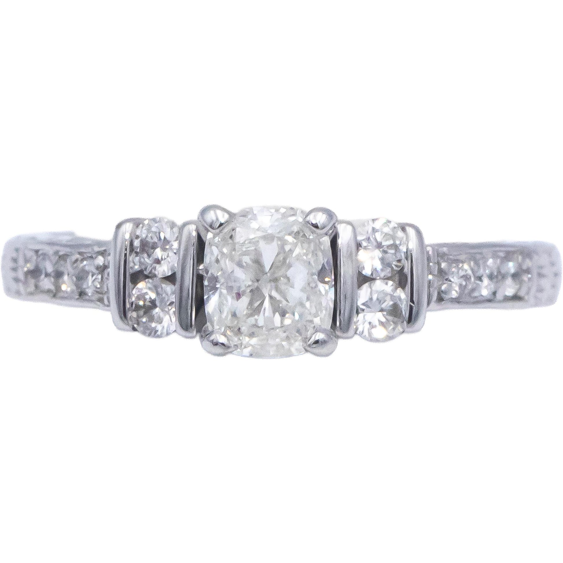 IGI 14k White Gold 0.55CT VS Diamond Bridal Ring w/ 0.45CT Cushion Center Size 5