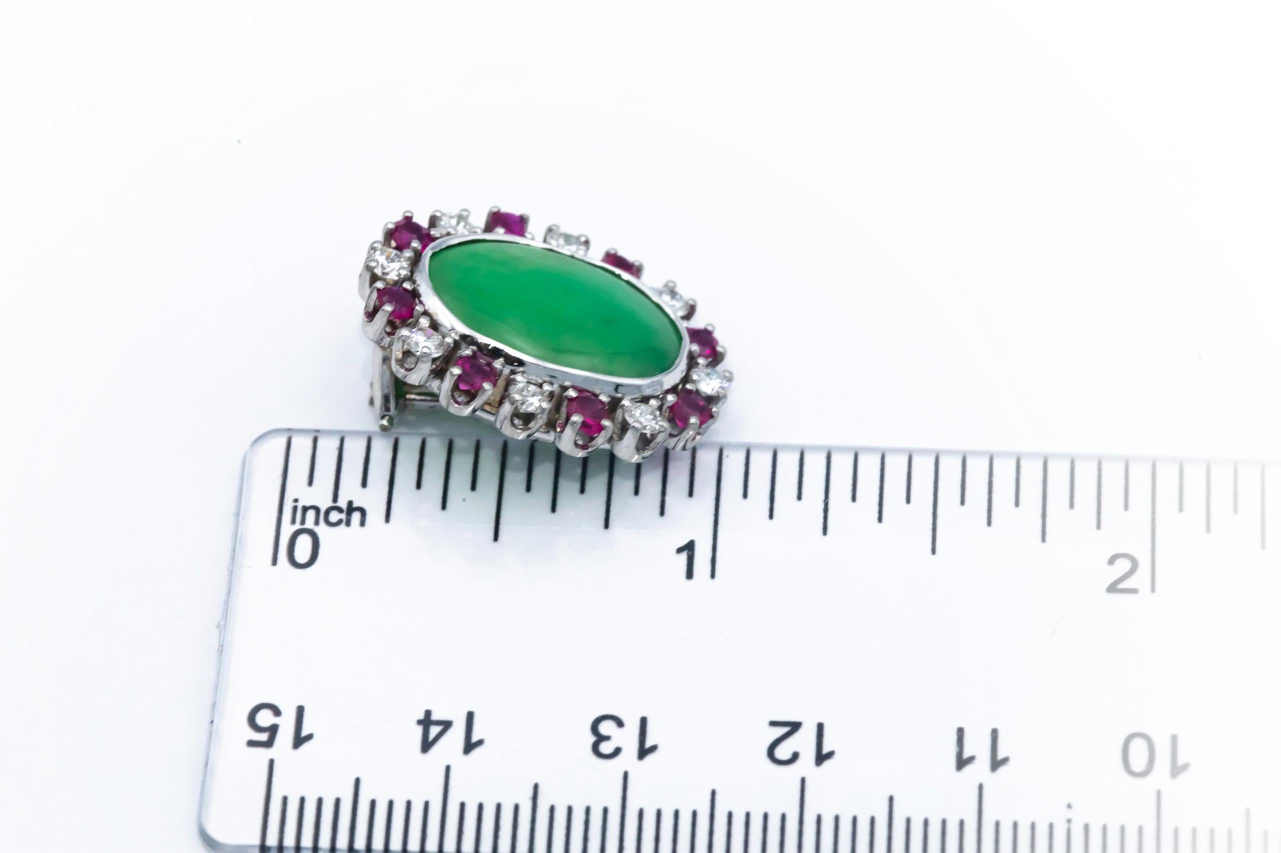 CGL Cert. 14k White Gold Jade Ruby Diamond Clip On Earrings 8.30CT $19300 Retail