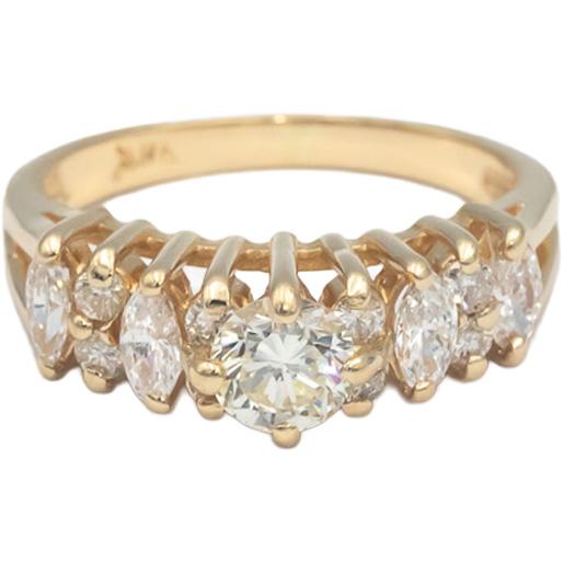 14k Gold 1.0CT VS Round and Marquise Diamond Ring w/ 0.45CT Center Size 5.25