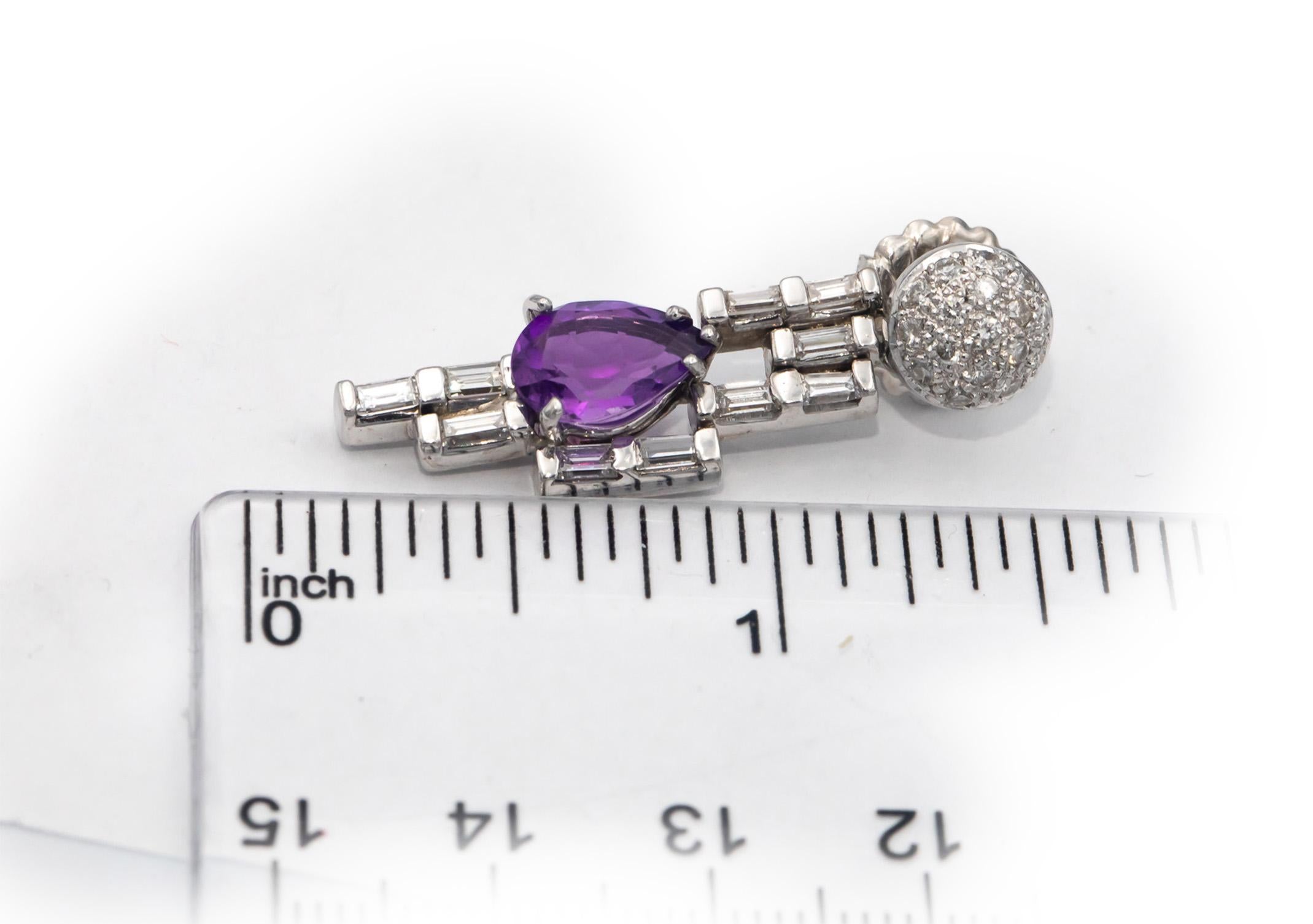 18k White Gold Diamond and Amethyst Drop Dangle Earrings 4.25CT