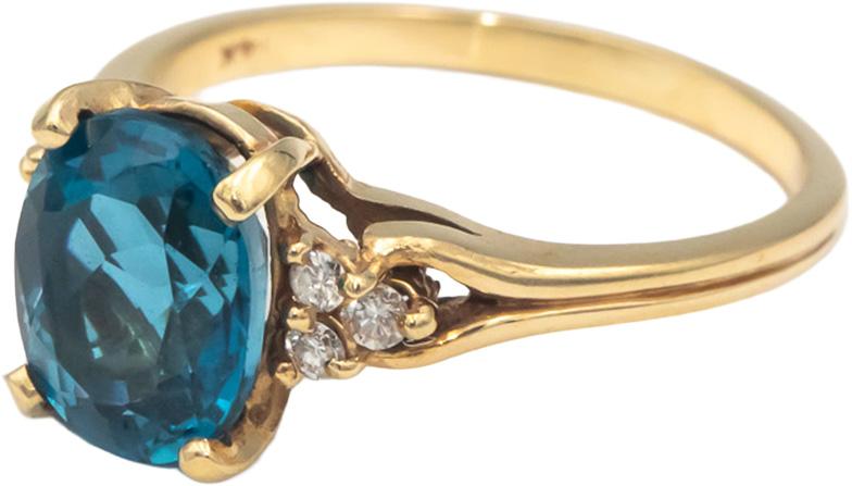 14k Yellow Gold 3.06CT Blue Topaz & Diamond Cocktail Ring Size 9