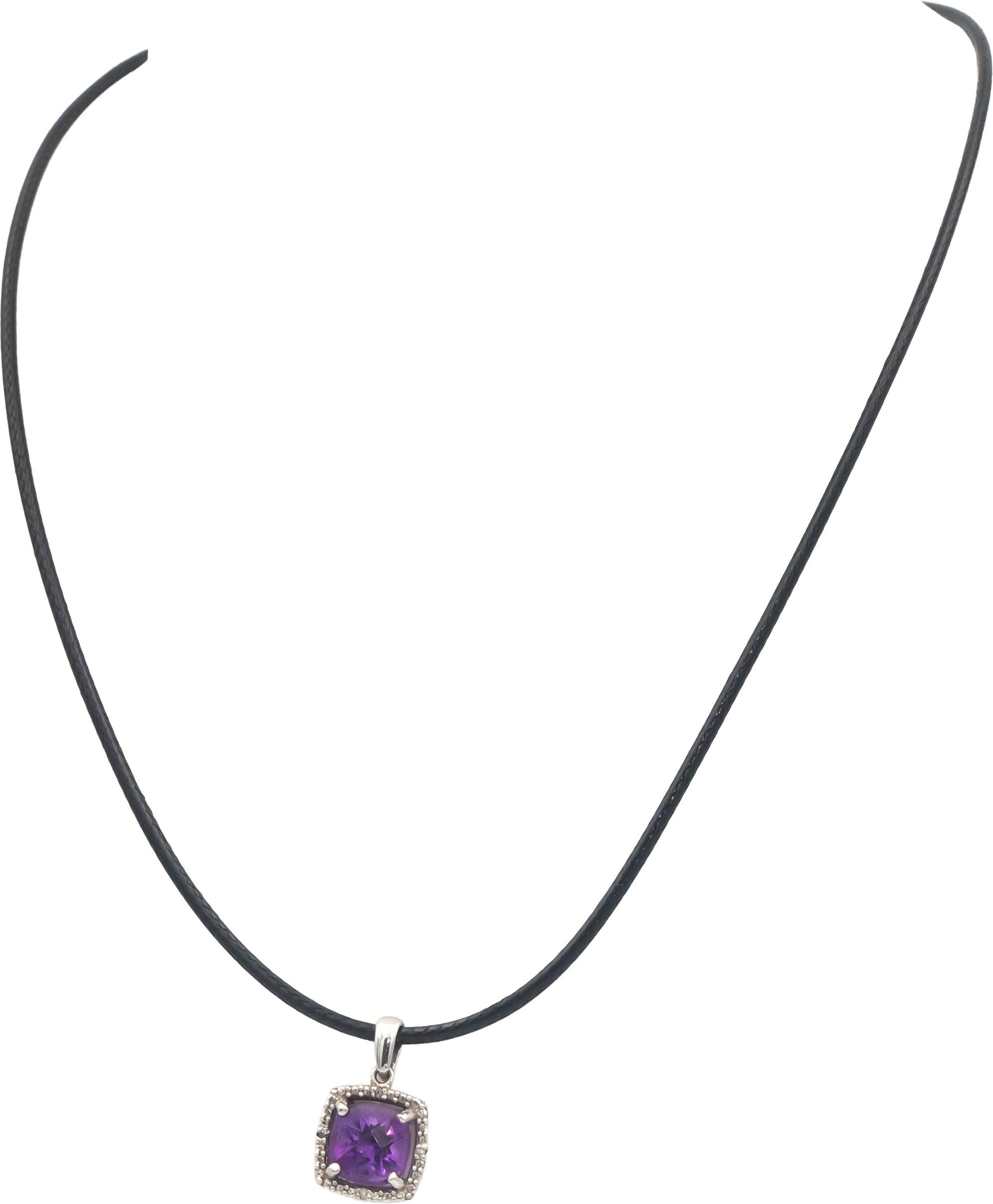 14k White Gold 1.53CT Amethyst and Diamond Halo Pendant Necklace