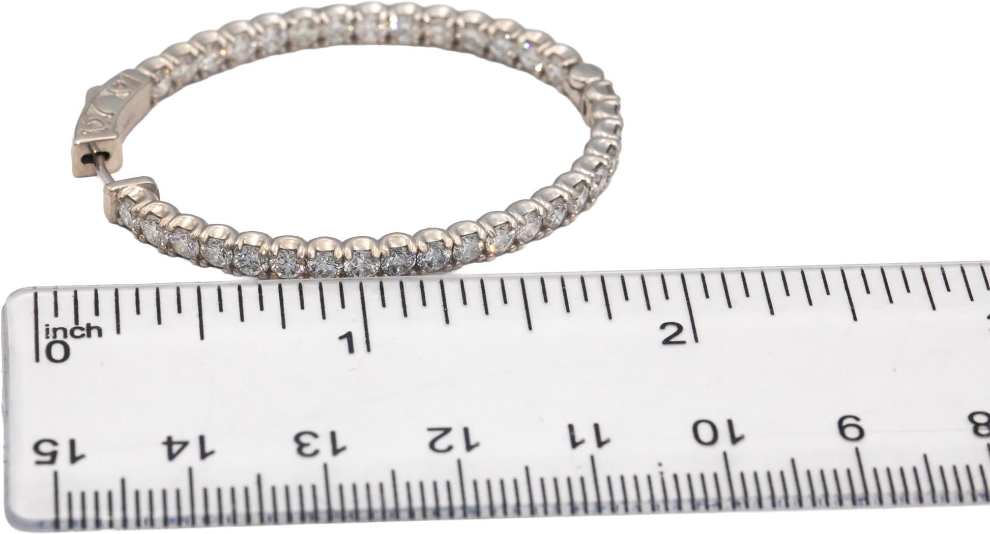 Diamond Round Cut 18k White Gold VS Oval Hoop Inside Out Earrings 5.78CT