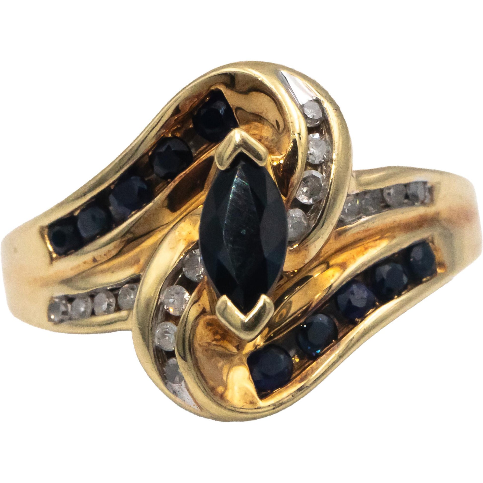 10k Yellow Gold Jewelry 0.75CT Diamond and Sapphire Cocktail Ring Size 6.5