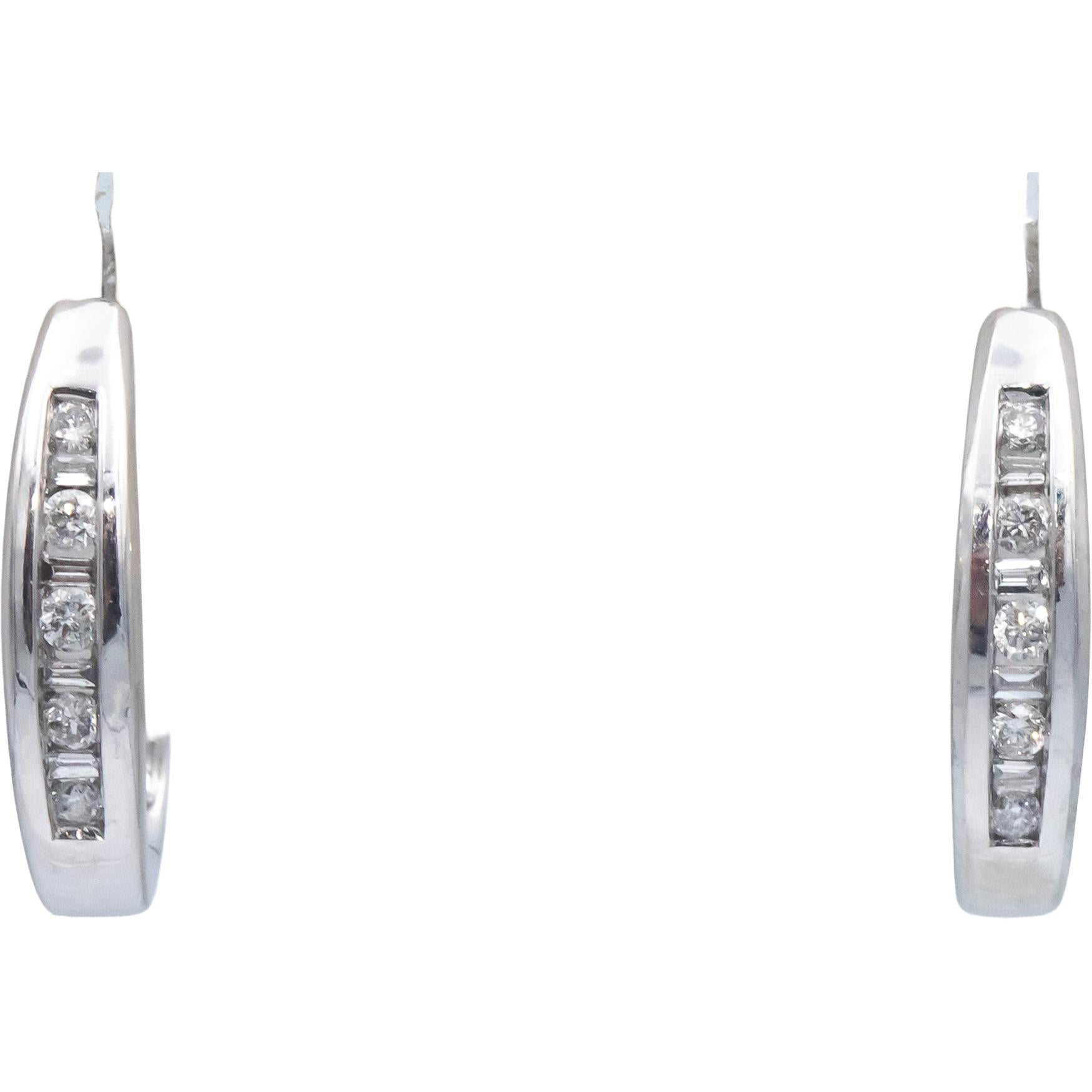14k White Gold Jewelry 0.25CT Round Cut Channel Set Diamond Hoop Huggie Earrings