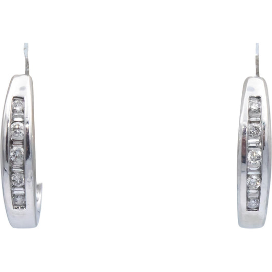 14k White Gold Jewelry 0.25CT Round Cut Channel Set Diamond Hoop Huggie Earrings