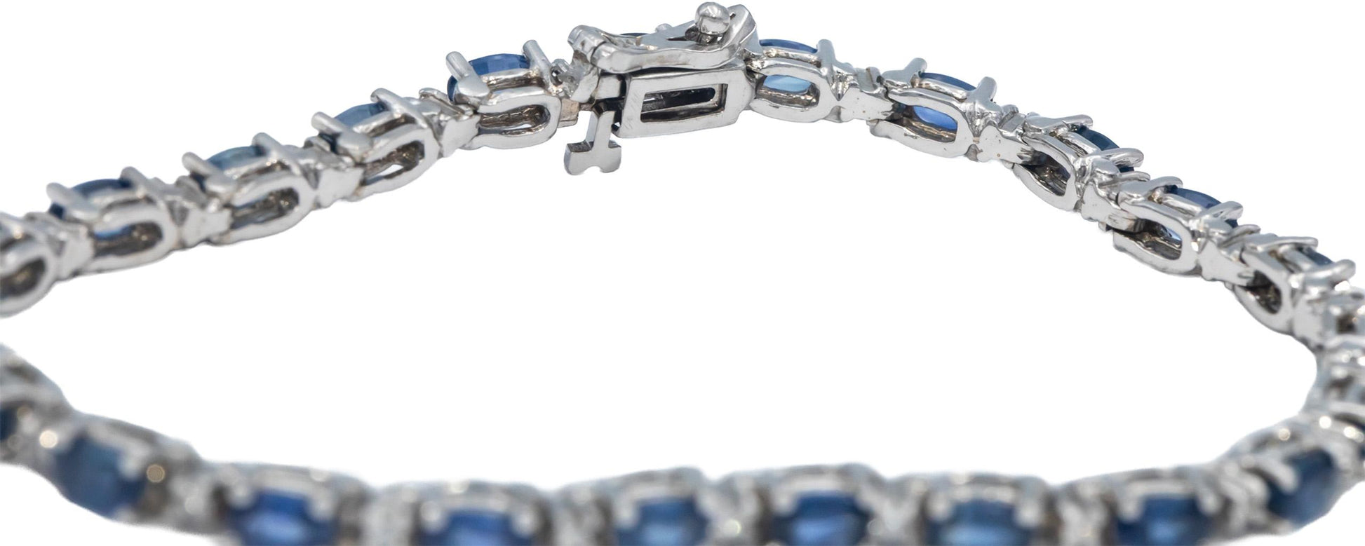 14k White Gold Round Diamond and Marquise Blue Sapphire Tennis Bracelet 6.0CT