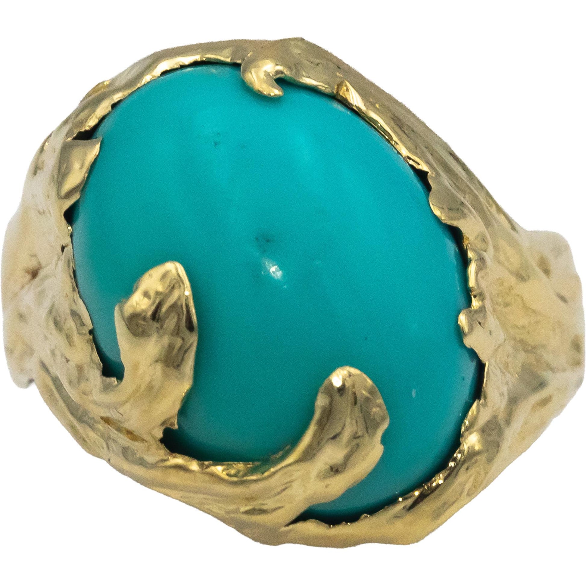 18k Yellow Gold Jewelry 15.0 x 11.0mm Cabochon Turquoise Cocktail Ring Size 7