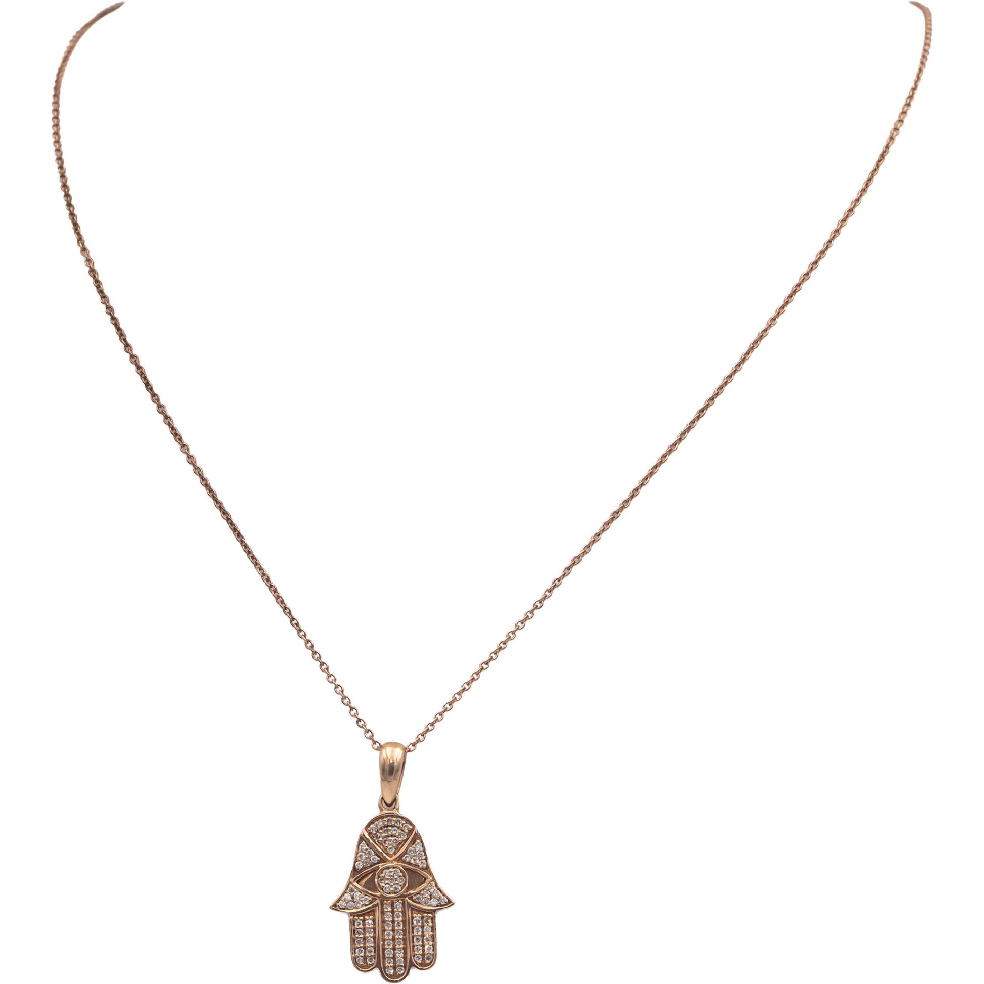 14k Rose Gold Jewelry 0.26CT VS Round Cut Diamond Hamsa Hand Pendant Necklace
