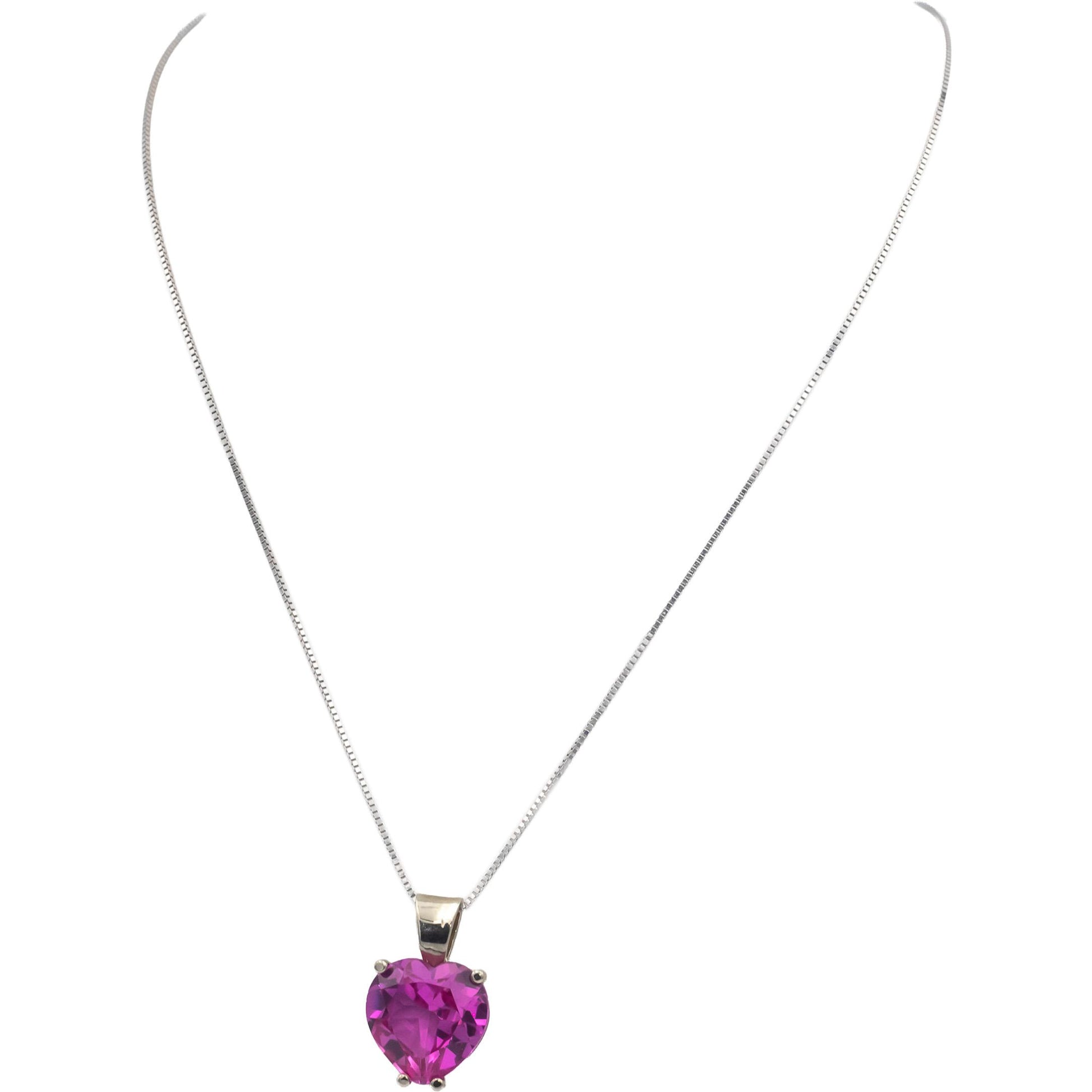 14k White Gold 14.0CT Heart Cut Simulated Pink Sapphire Pendant Necklace