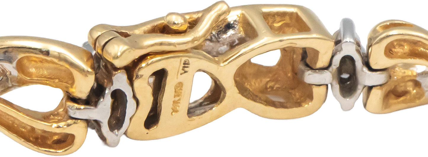 14k Yellow & White Gold 2.0CT Round and Baguette Diamond Fancy Bracelet