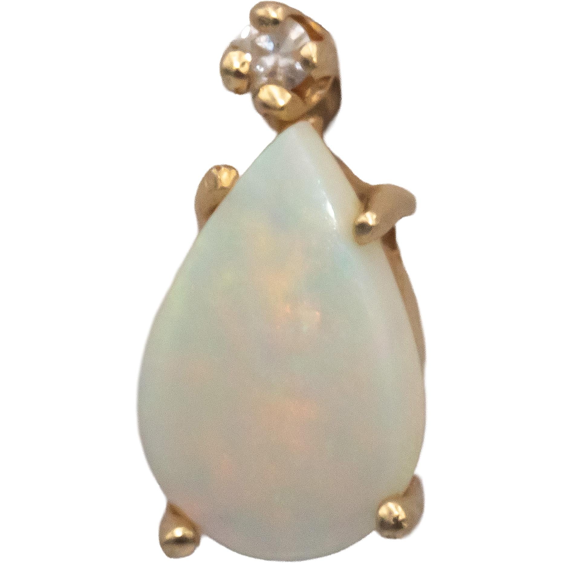 14k Yellow Gold 1.25CT Cabochon Opal Stud Earrings w/ Round Diamond Accents