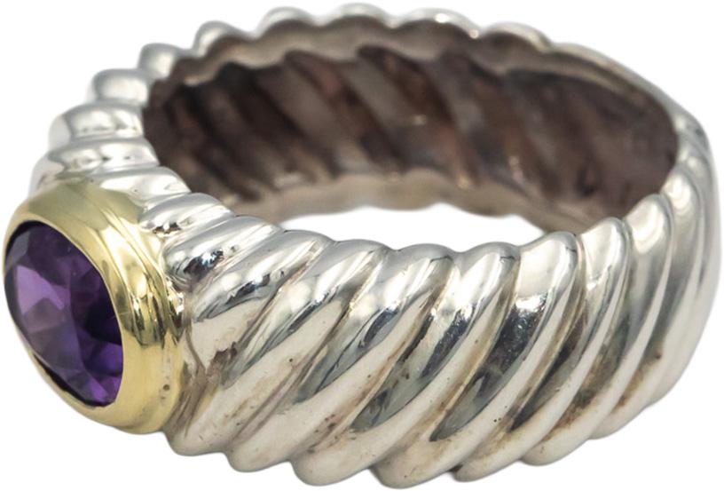 DAVID YURMAN Sterling Silver 14k Gold Amethyst Classic Cable Ring Size 6