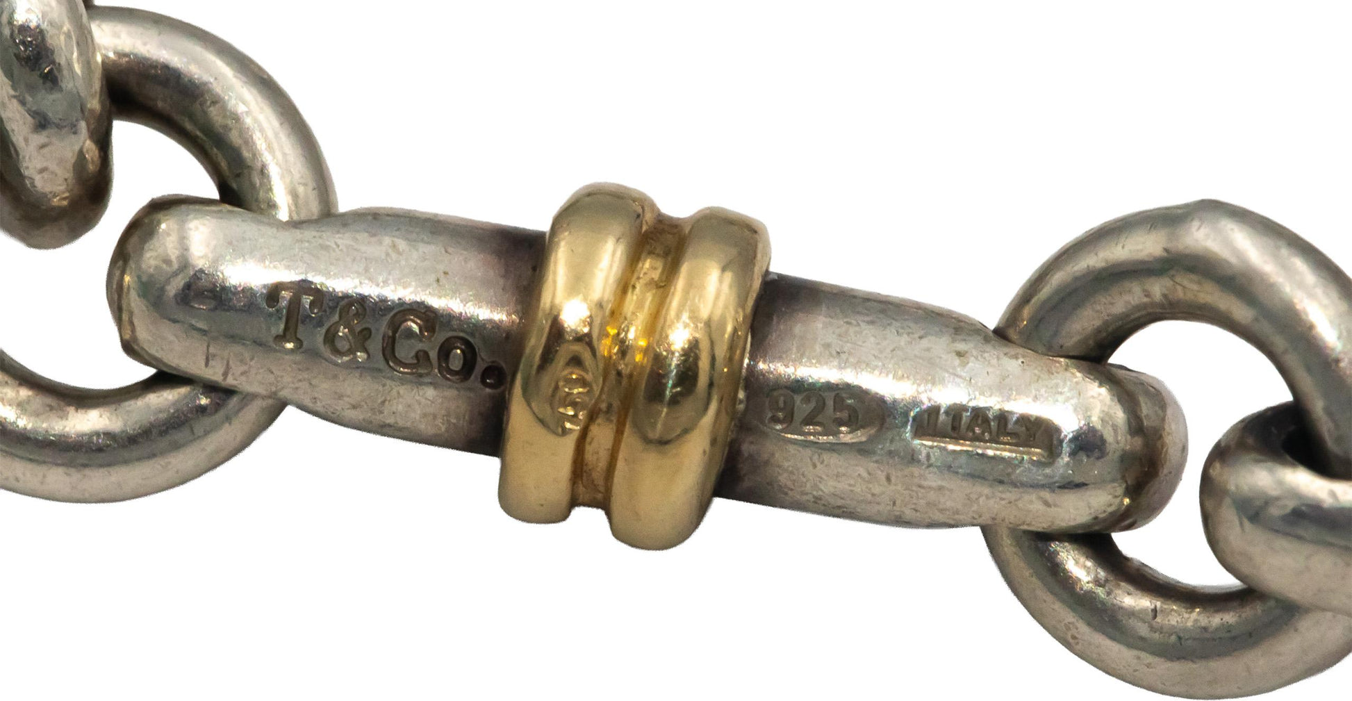 TIFFANY & CO. Sterling Silver 18k Gold Bridle Link Bracelet w/ Pouch
