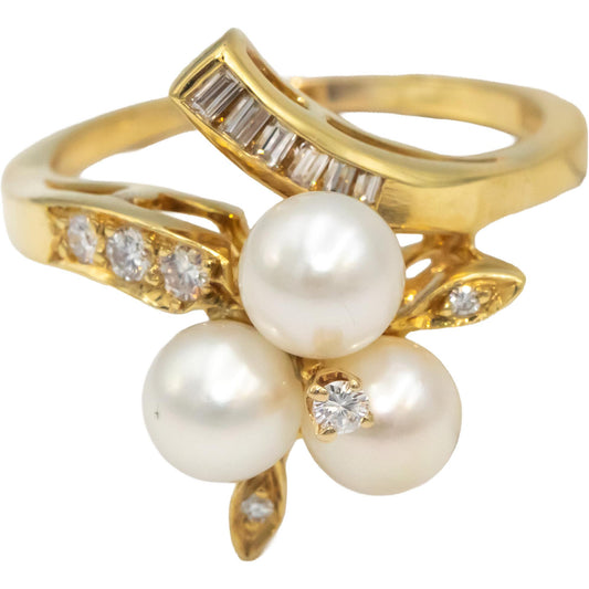 18k Yellow Gold VS Diamond & 6mm Pearl Cocktail Ring 0.25CT Size 9