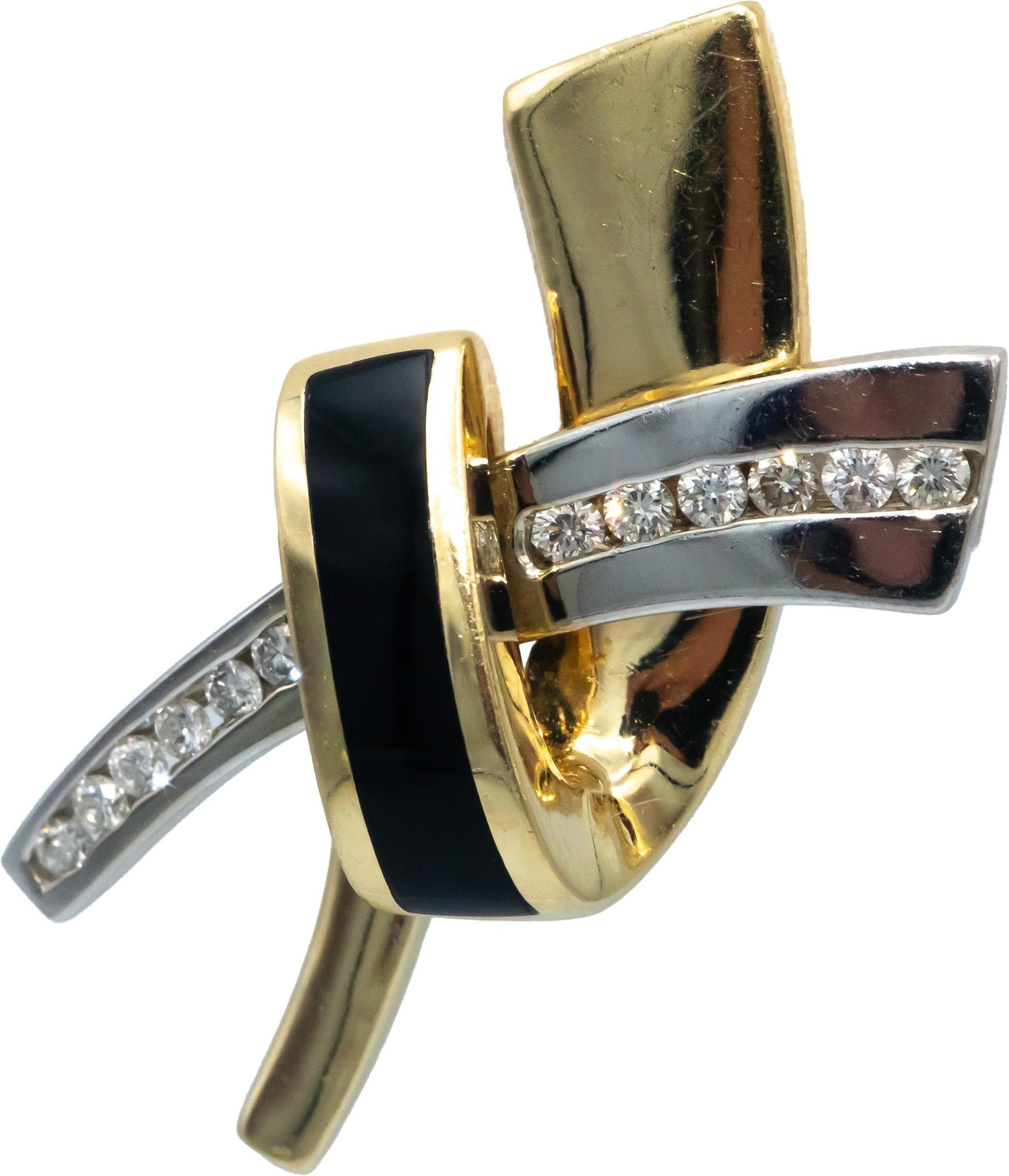 14k Yellow & White Gold Diamond and Black Onyx Abstract Earrings 0.50CT
