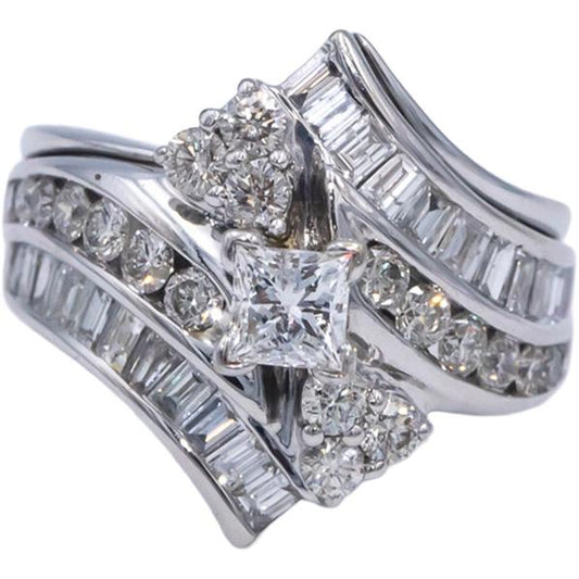 14k White Gold Diamond Engagement Ring 1.66CT w/ 0.40CT Center Size 6.25