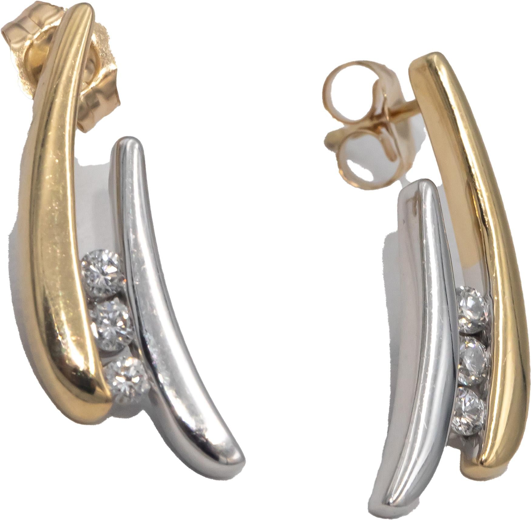 14k Yellow & White Gold VS Diamond Round Cut Abstract Stud Earrings 0.20CT