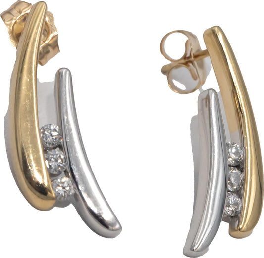 14k Yellow & White Gold VS Diamond Round Cut Abstract Stud Earrings 0.20CT