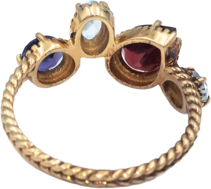 14k Yellow Gold Garnet Blue Topaz Amethyst Cocktail Ring 2.0CT Size 7