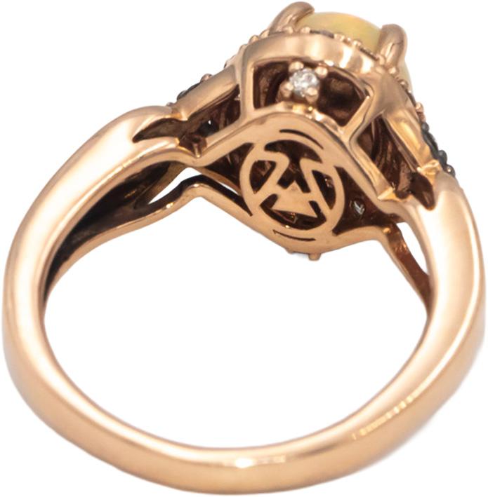 LE VIAN 14k Rose Gold Oval Cabochon Opal & Diamond Ring 0.15CT Size 4.25