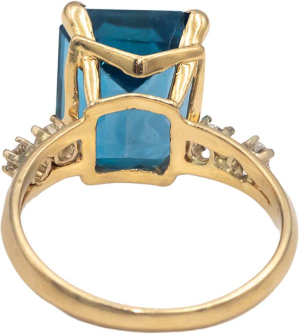 Blue Topaz & Diamond 14k Yellow Gold Cocktail Ring 8.15CT Size 7.5