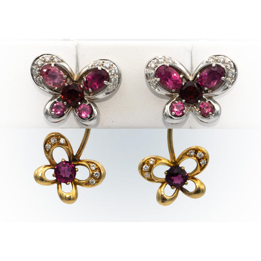 18k Two Tone Gold Diamond Assorted Gemstone Butterfly Earrings 4.0CT