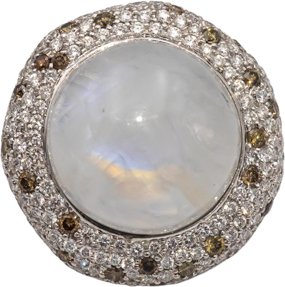 CGL Certified 18k White Gold Round Diamond Cabochon Moonstone Earrings 6.10CT