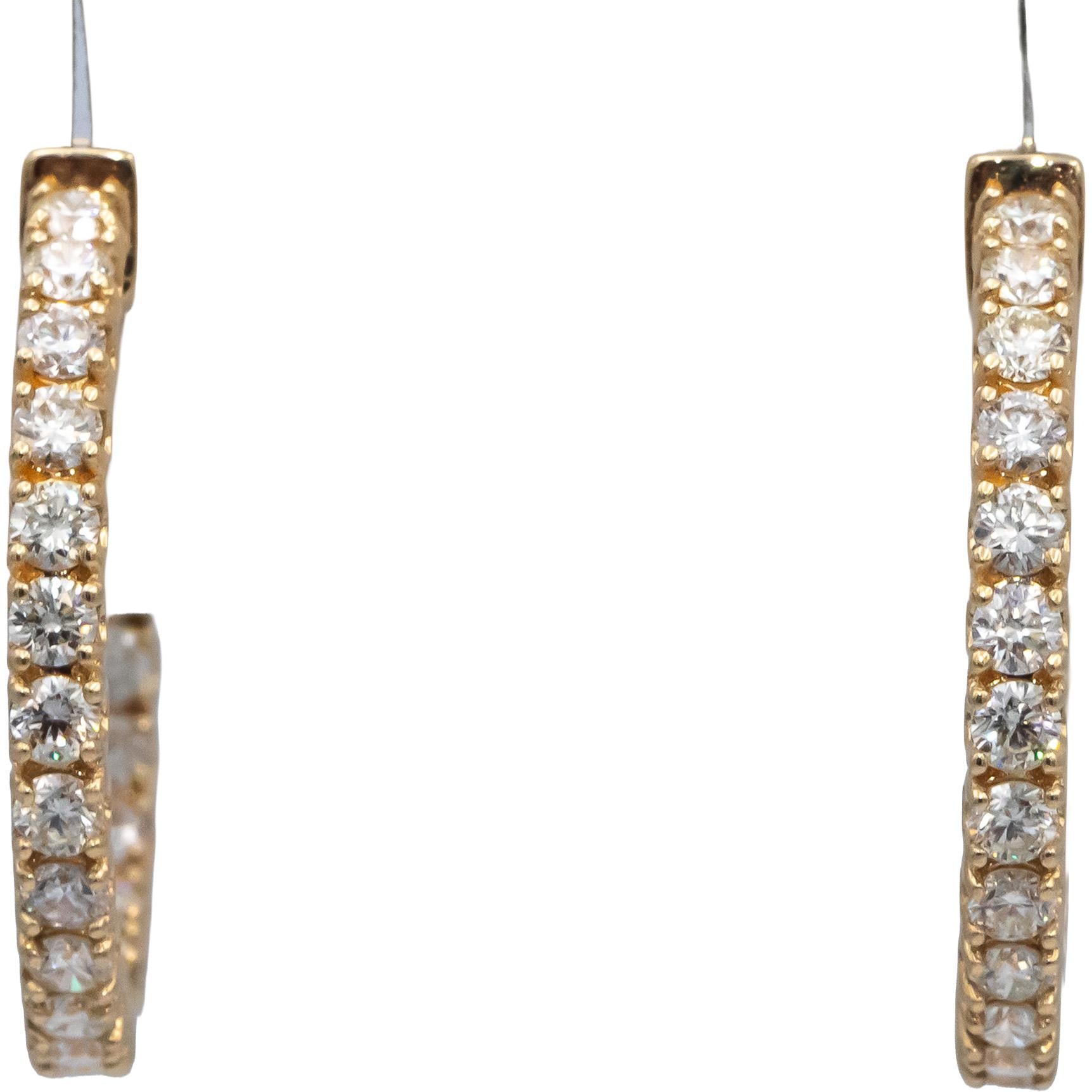 14k Yellow Gold Round Diamond Inside Out Circle Hoop Earrings 1.98CT
