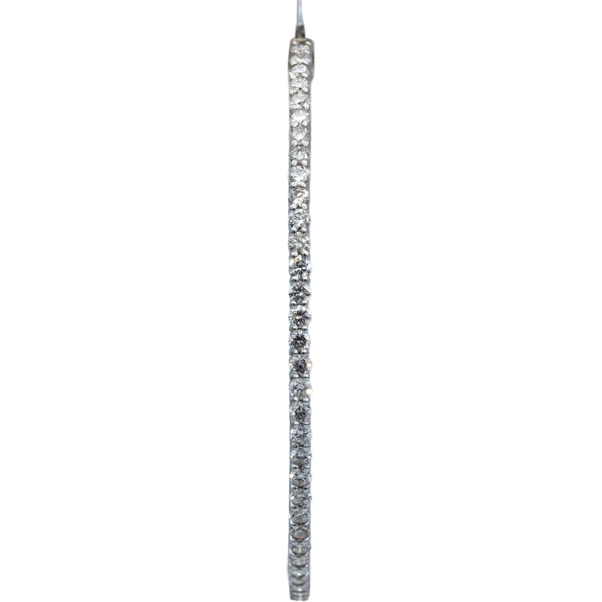 14k White Gold VS Round Diamond Inside Out Circle Hoop Earrings 2.95CT