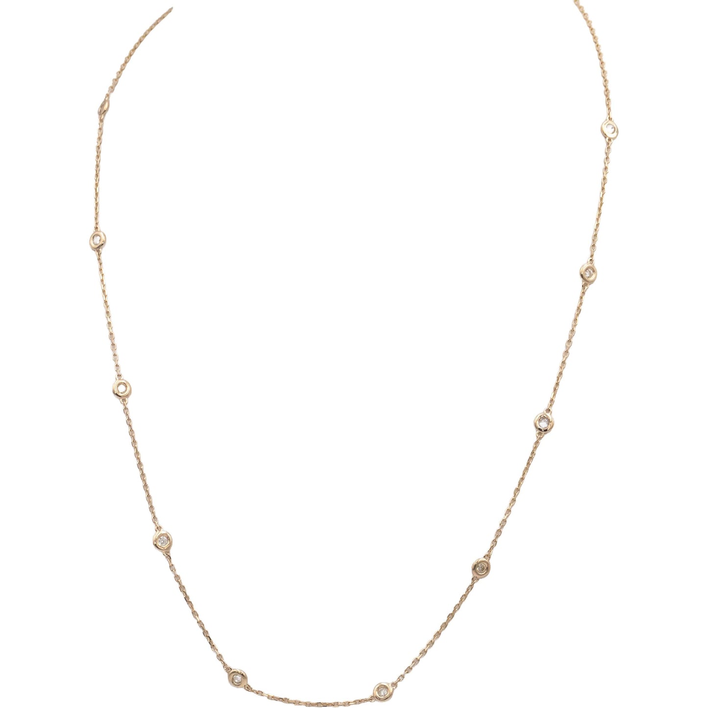 14k Yellow Gold Round Bezel Set VS Diamond By The Yard Necklace Chain 0.32CT