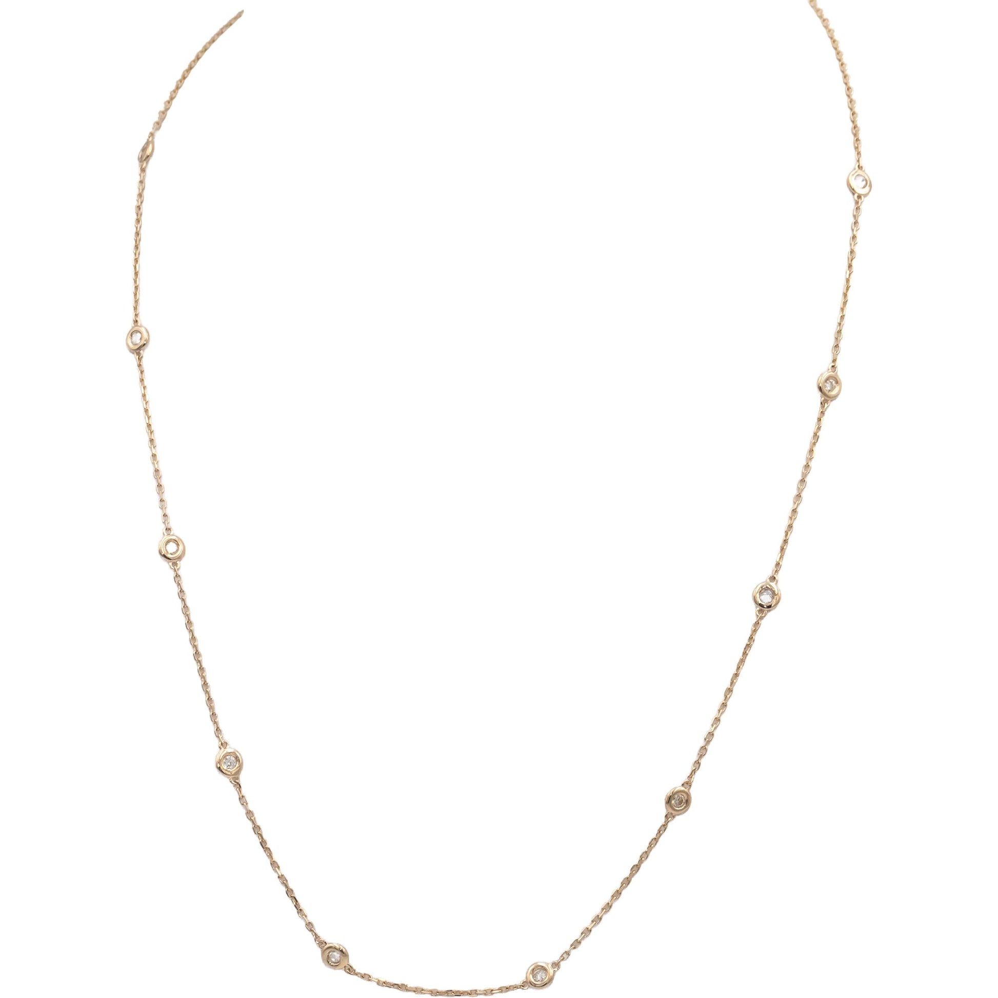 14k Yellow Gold Round Bezel Set VS Diamond By The Yard Necklace Chain 0.32CT