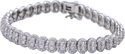 14k White Gold Lab-Grown VS Round Diamond Fancy Pave Cluster Bracelet 5.0CT