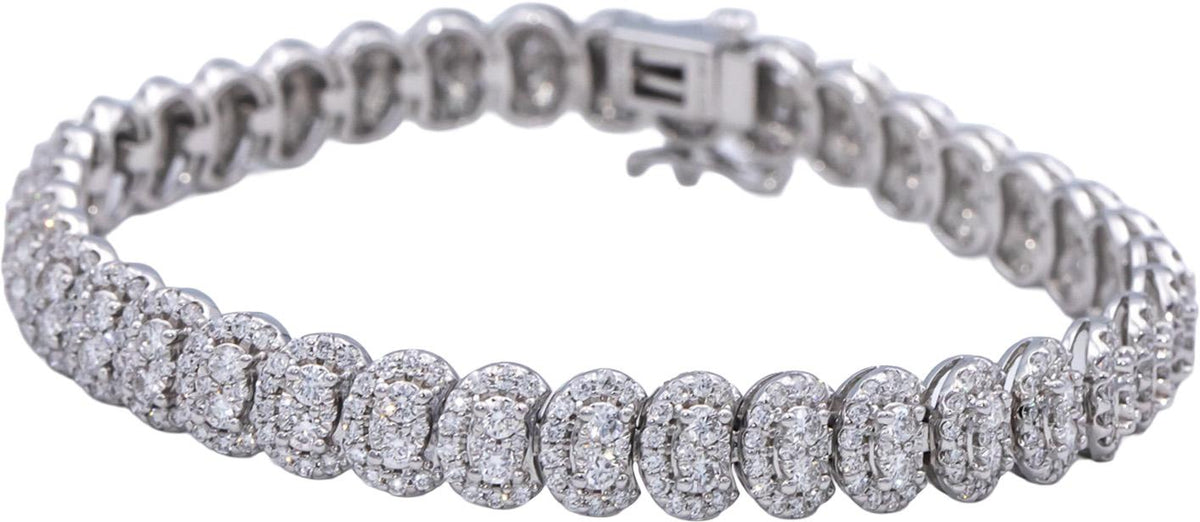 14k White Gold Lab-Grown VS Round Diamond Fancy Pave Cluster Bracelet 5.0CT