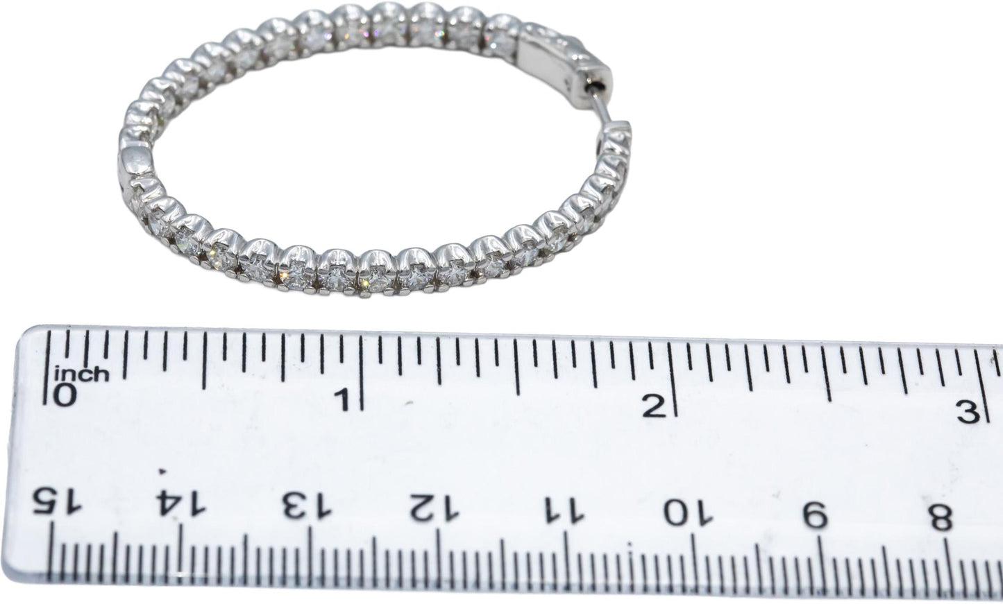 18k White Gold Round Bezel Set Diamond Inside Out Oval Hoop Earrings 5.46CT