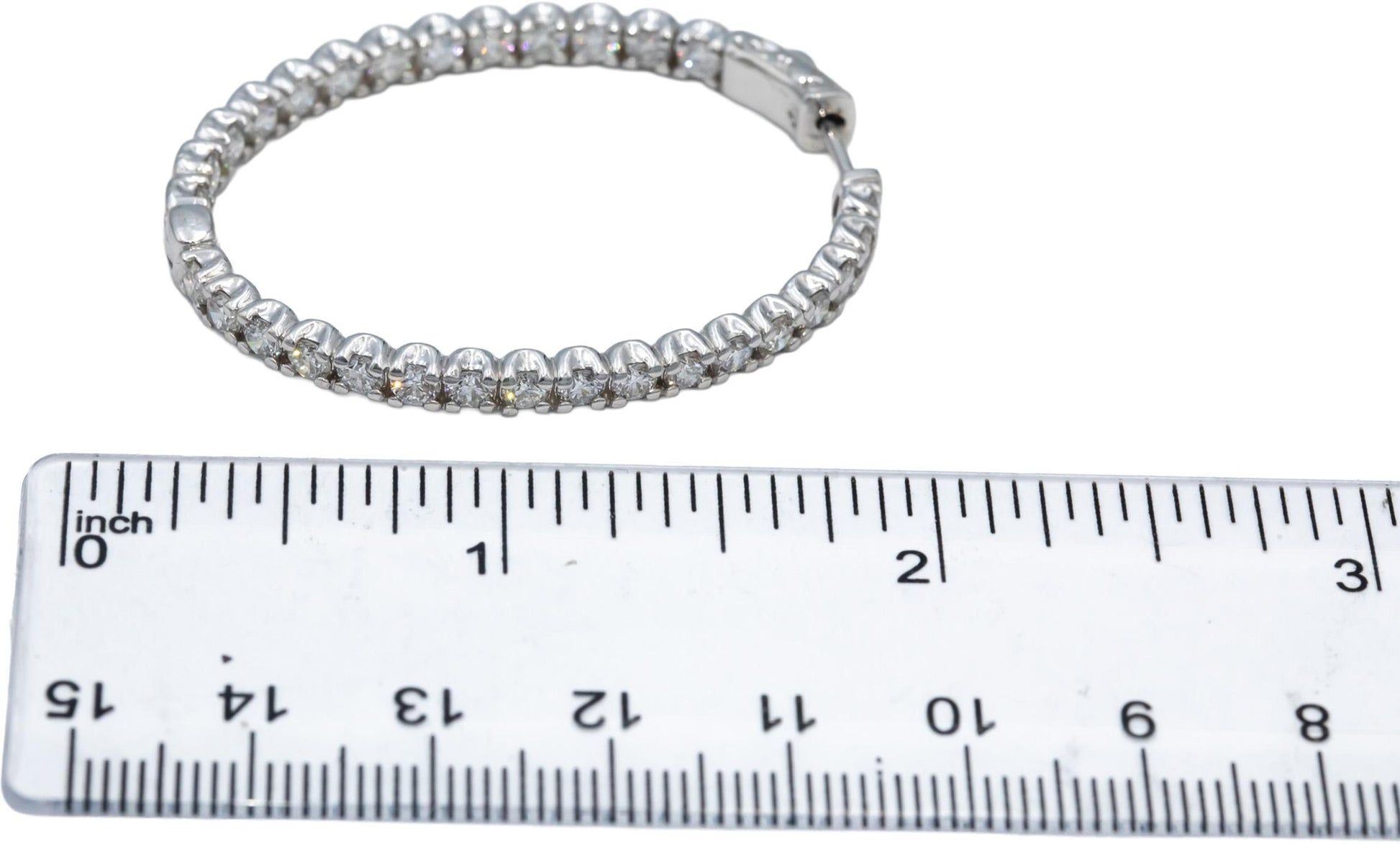 18k White Gold Round Bezel Set Diamond Inside Out Oval Hoop Earrings 5.46CT