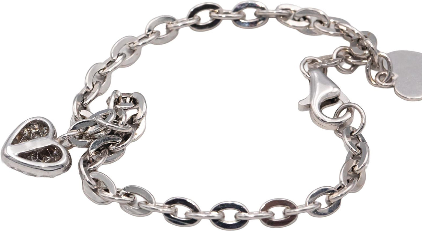 14k White Gold VS Round Diamond Heart Dangle Charm Chain Bracelet 0.25CT