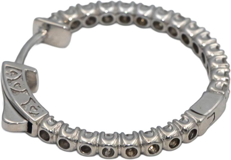 14k White Gold Round Diamond Inside Out Hoop Earrings 1.48CT