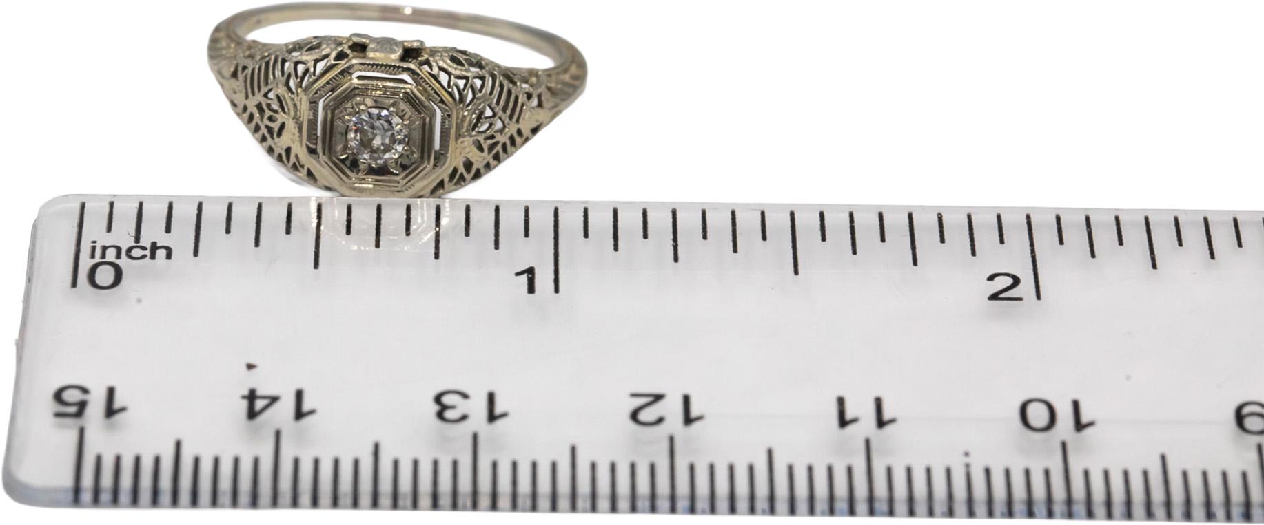 Vintage Antique 18k White Gold VS Diamond Solitaire Filigree Ring 0.10CT Size 8