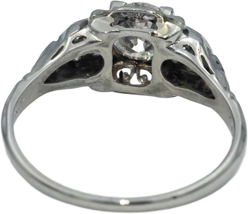 Vintage Antique Old Euro Diamond 14k White Gold Filigree Ring 0.51CT Size 5.75