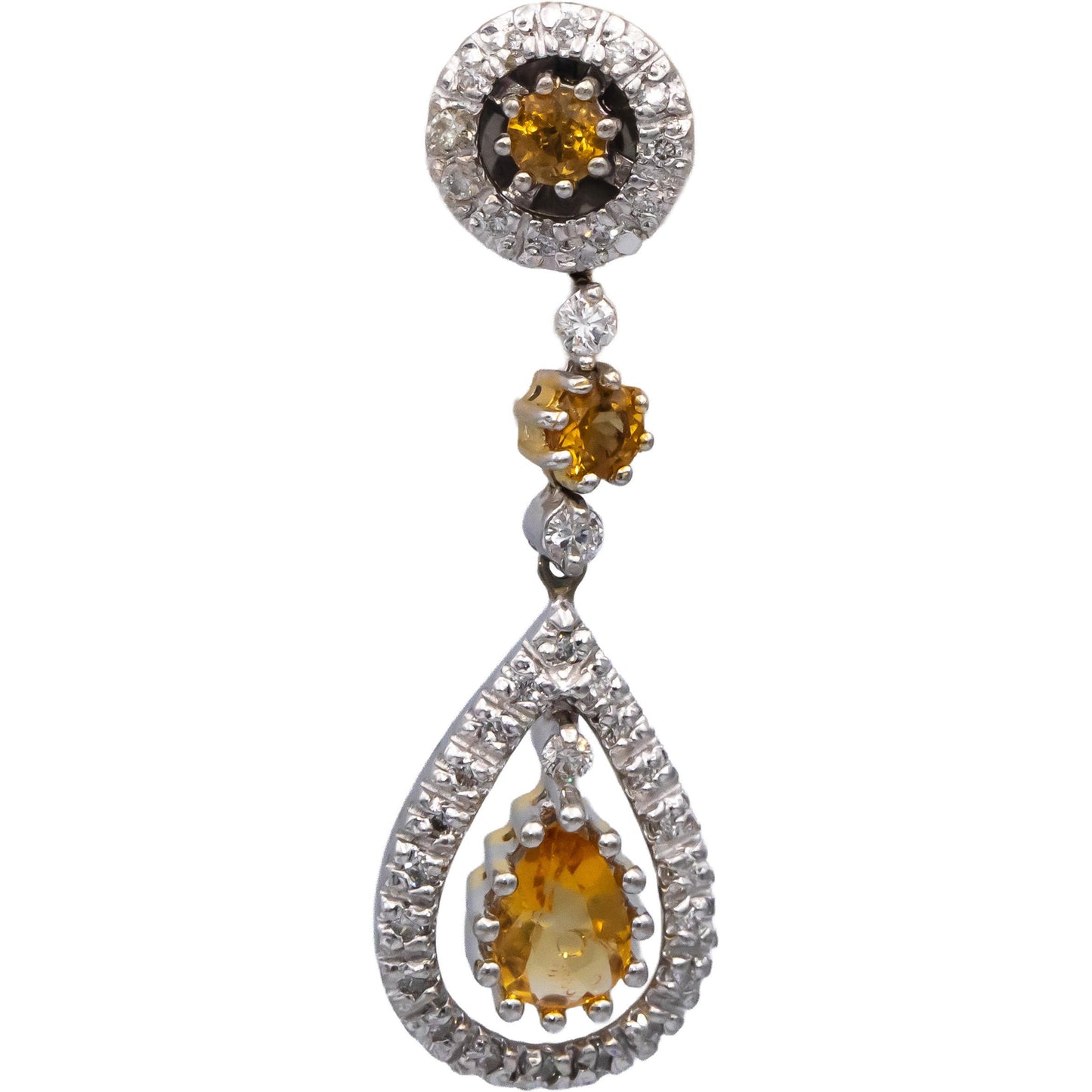 14k White & Yellow Gold Citrine & Diamond Drop Dangle Earrings 3.40CT