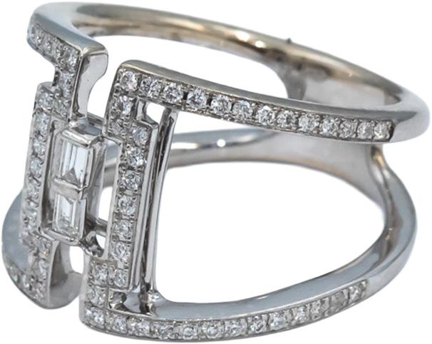 18k White Gold Round & Baguette Cut Diamond Cocktail Ring 0.45CT Size 7