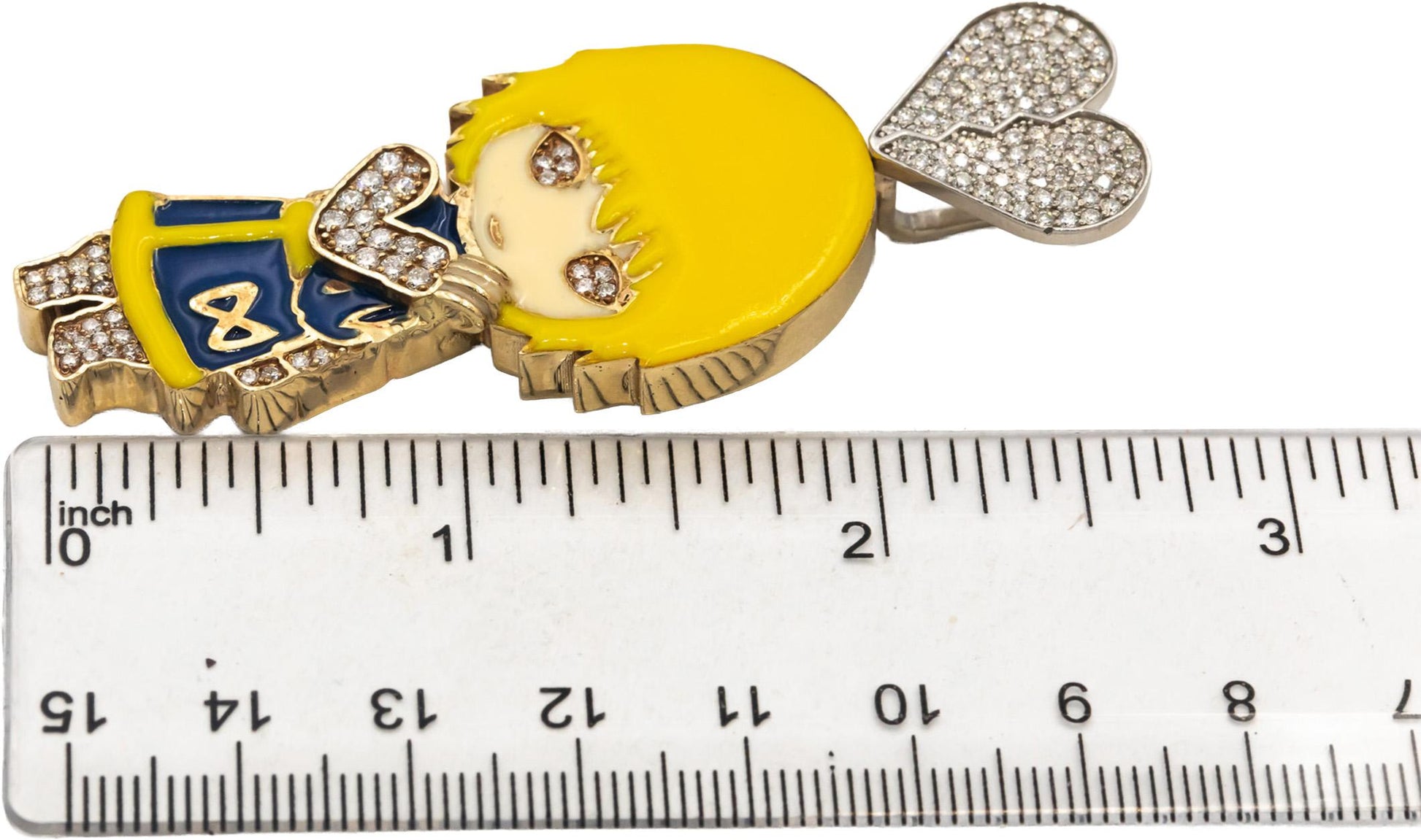 10k White & Yellow Gold VS Round Diamond Enamel Anime Character Pendant 1.50CT