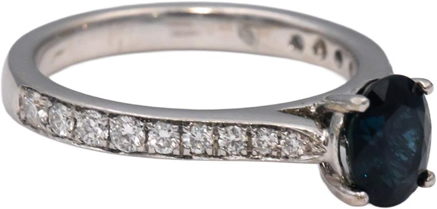 14k White Gold Oval Sapphire Round Diamond Cocktail Ring 1.62CT Size 6