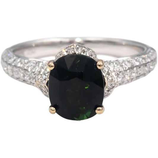 18k White Gold Oval Tourmaline & Round Diamond Cocktail Ring 3.24CT Size 6.5