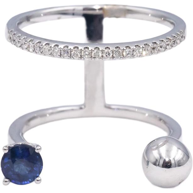 18k White Gold Round Sapphire and Diamond Abstract Ring 0.66CT Size 8