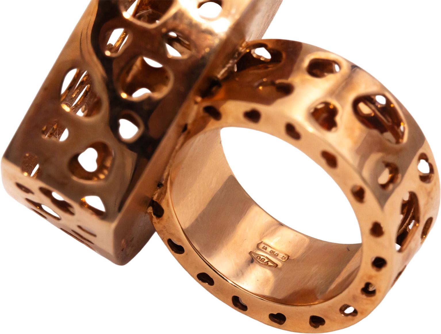 Italian Designer 18k Rose Gold Heart Gallery Jumbo Statement Ring Size 7