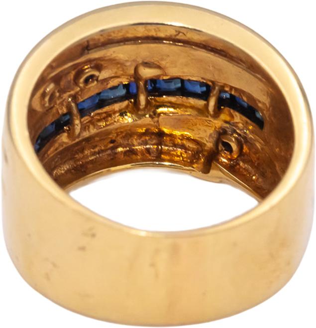 14k Yellow Gold Square Sapphire & Round Diamond Wide Band Ring 0.70CT Size 8